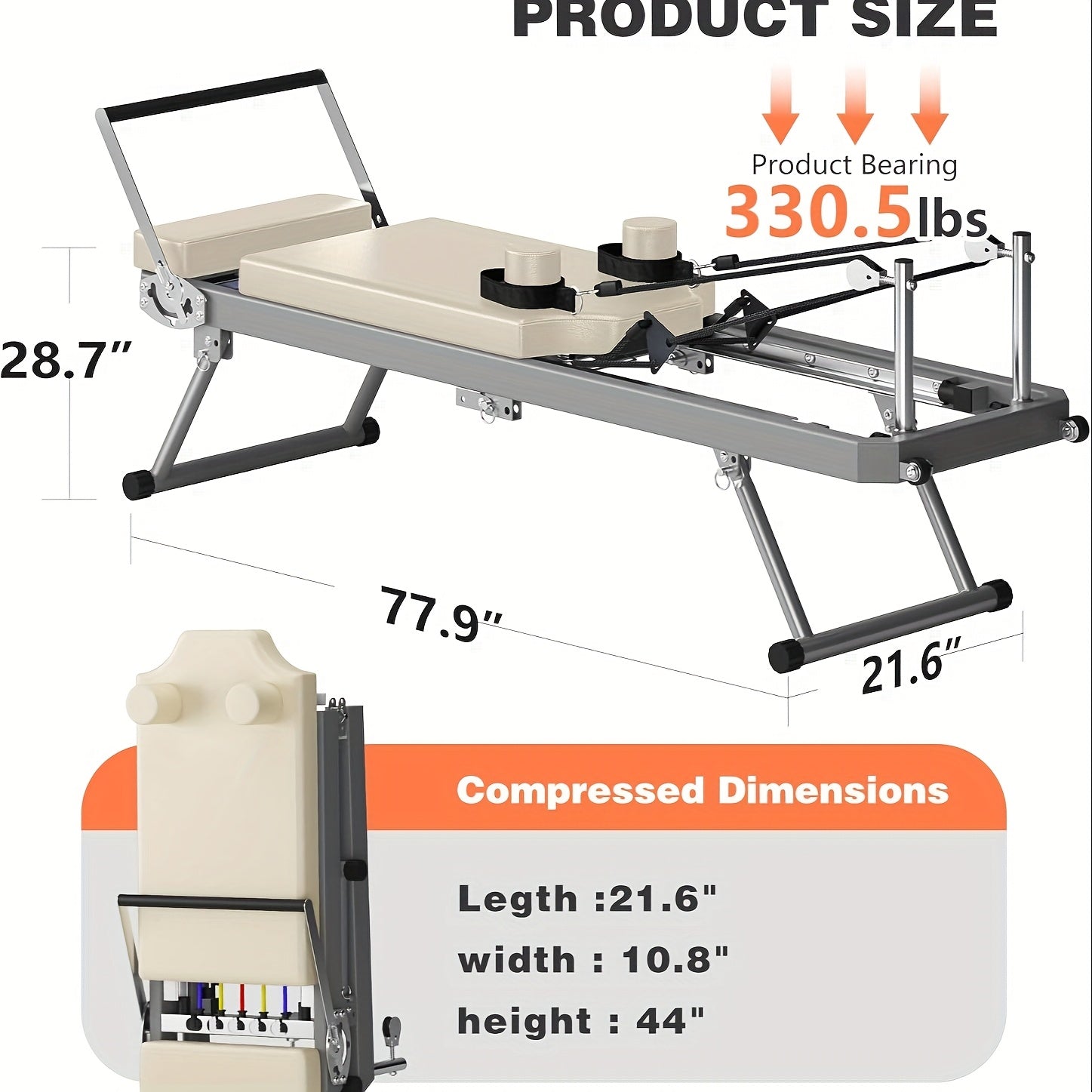 SogesPower Foldable Pilates Reformer Machine – 330 lb Capacity | 11-Level Resistance | Home Gym | Beige, Pink & Black