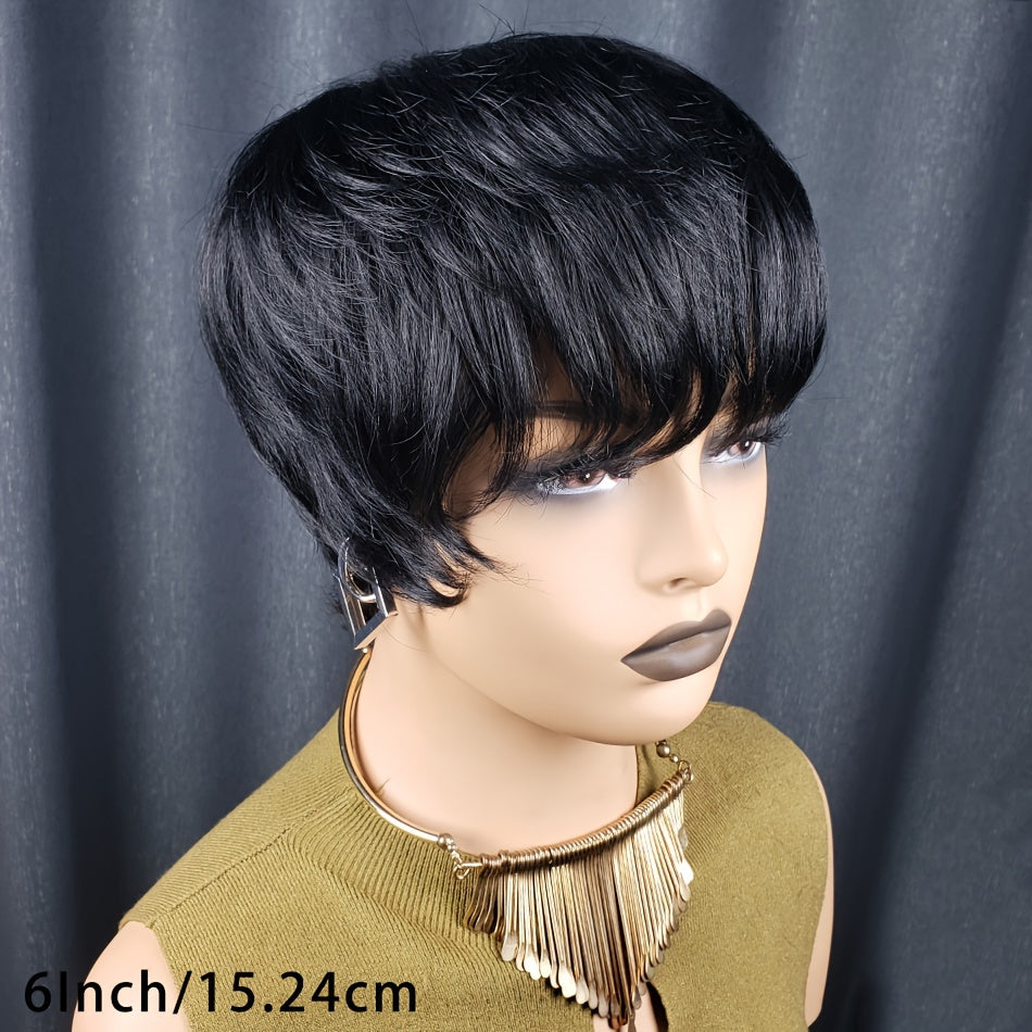 Short Pixie Cut Wig – 100% Brazilian Virgin Human Hair, Glueless, Layered, for Black Women