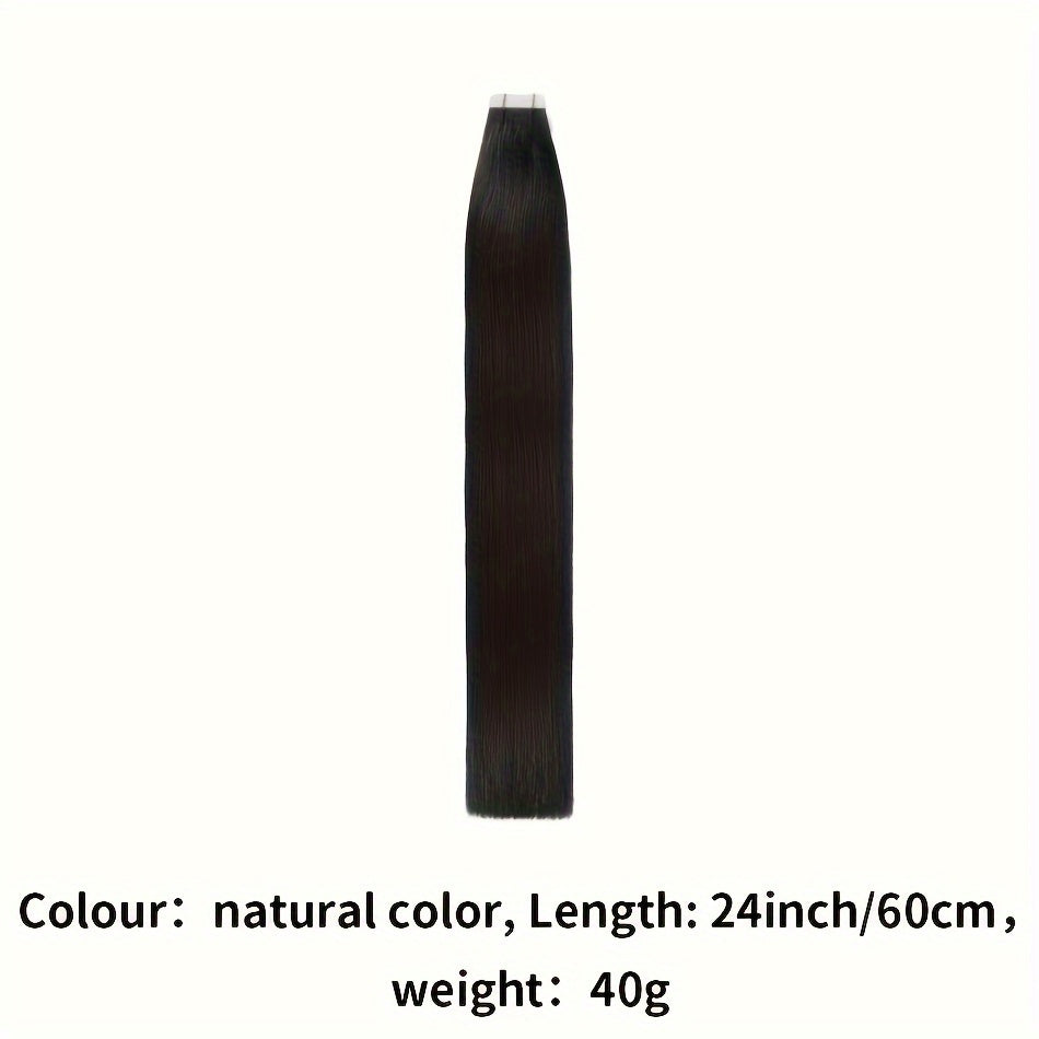 Genuine Human Hair Tape-In Extensions in Natural Black, Available in #1B, with 20pcs Ranging from 16 to 26 Inches