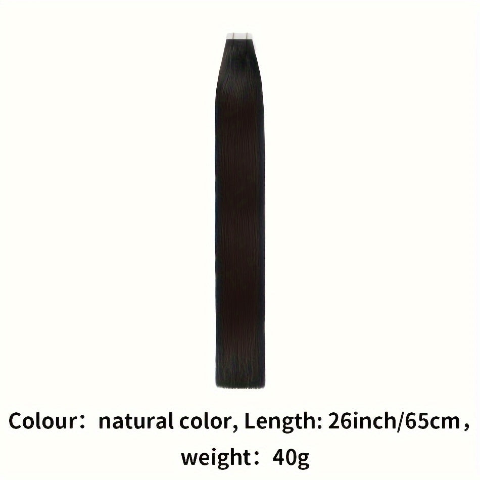 Genuine Human Hair Tape-In Extensions in Natural Black, Available in #1B, with 20pcs Ranging from 16 to 26 Inches
