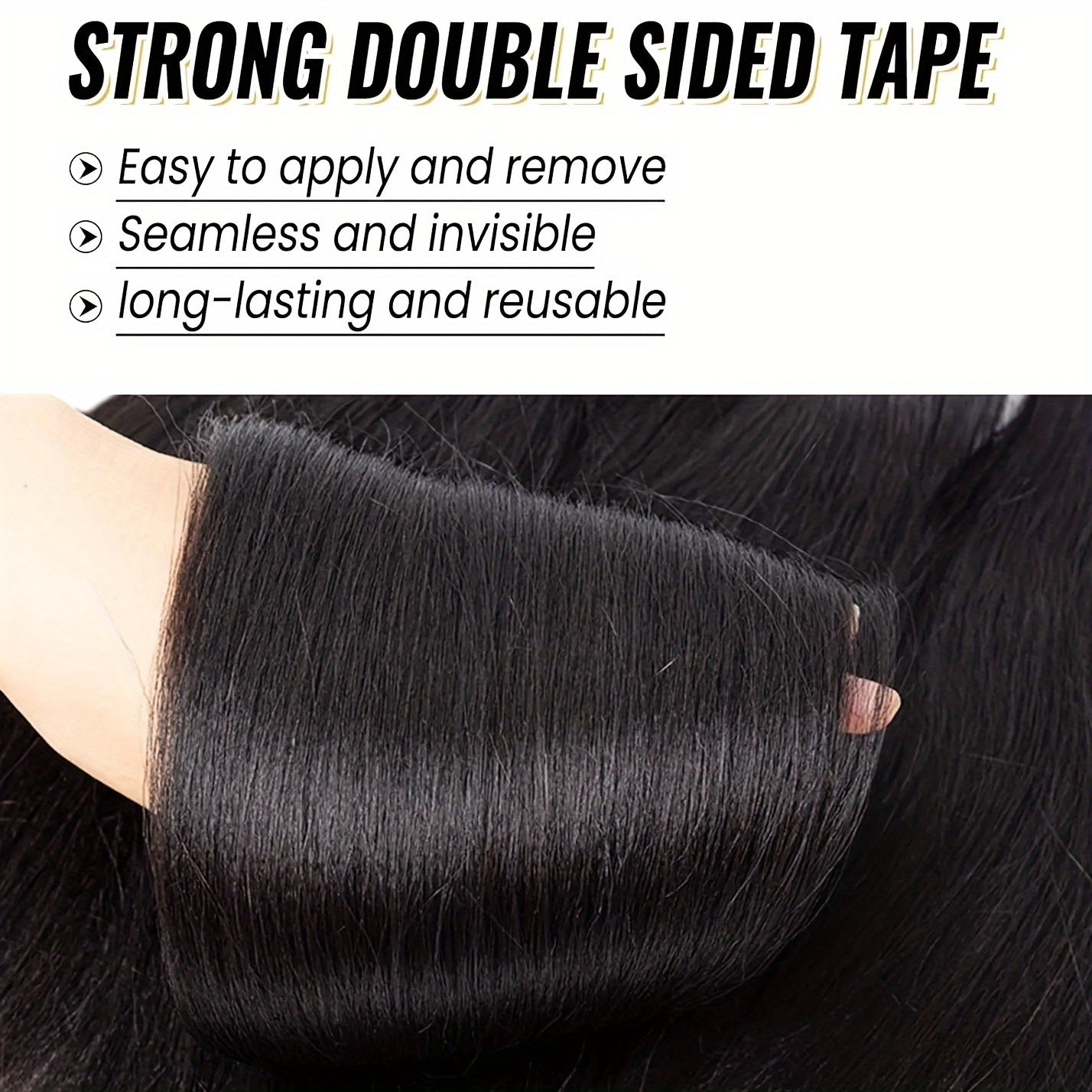 Genuine Human Hair Tape-In Extensions in Natural Black, Available in #1B, with 20pcs Ranging from 16 to 26 Inches