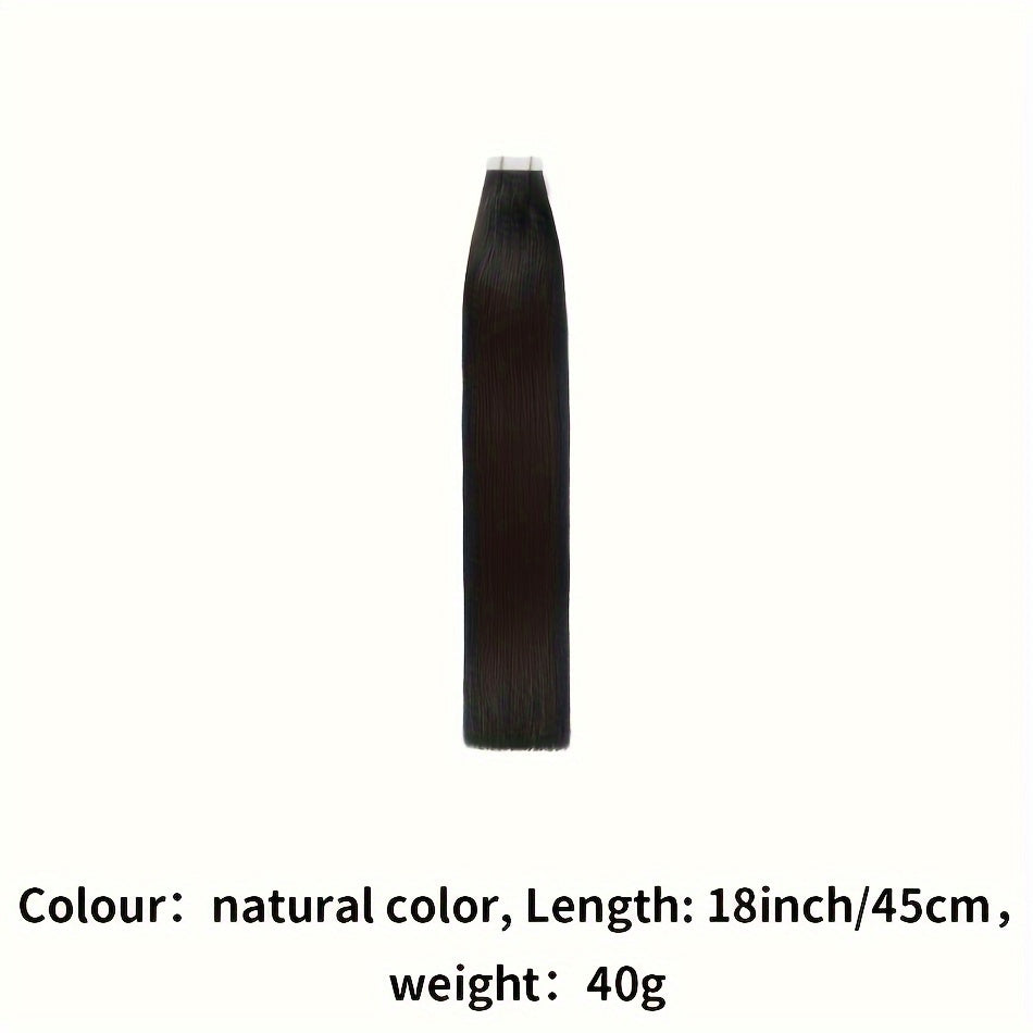 Genuine Human Hair Tape-In Extensions in Natural Black, Available in #1B, with 20pcs Ranging from 16 to 26 Inches