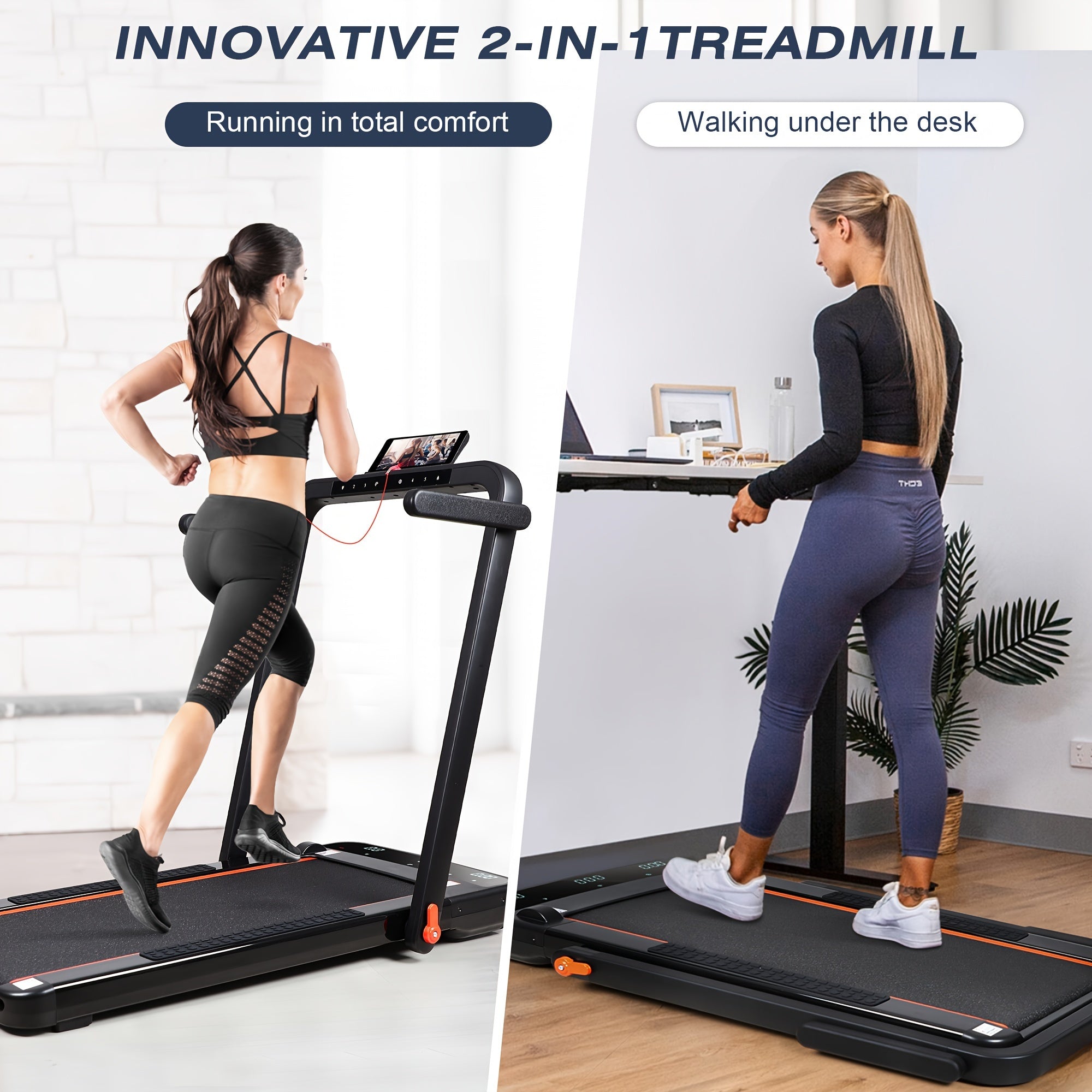 2-in-1 Foldable Under-Desk Treadmill – 300 lb Capacity | Walking Pad & Running Machine | Installation-Free | Black