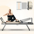 SogesPower Foldable Pilates Reformer Machine – 330 lb Capacity | 11-Level Resistance | Home Gym | Beige, Pink & Black
