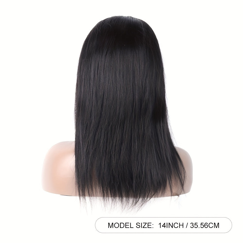 Straight Human Hair Wig with Bangs – 150% Density, Glueless Natural Black