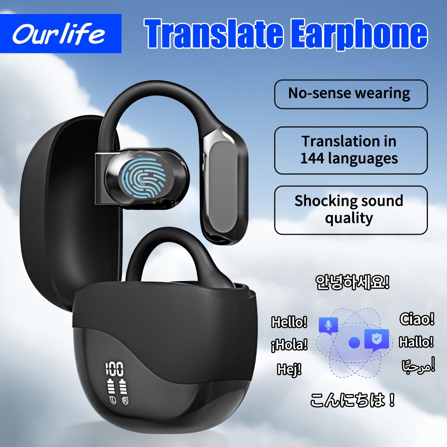 OURLIFE AI Translation Earbuds – Wireless