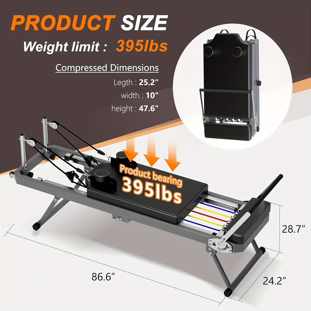 SogesPower Foldable Pilates Reformer Machine – 330 lb Capacity | 11-Level Resistance | Home Gym | Beige, Pink & Black